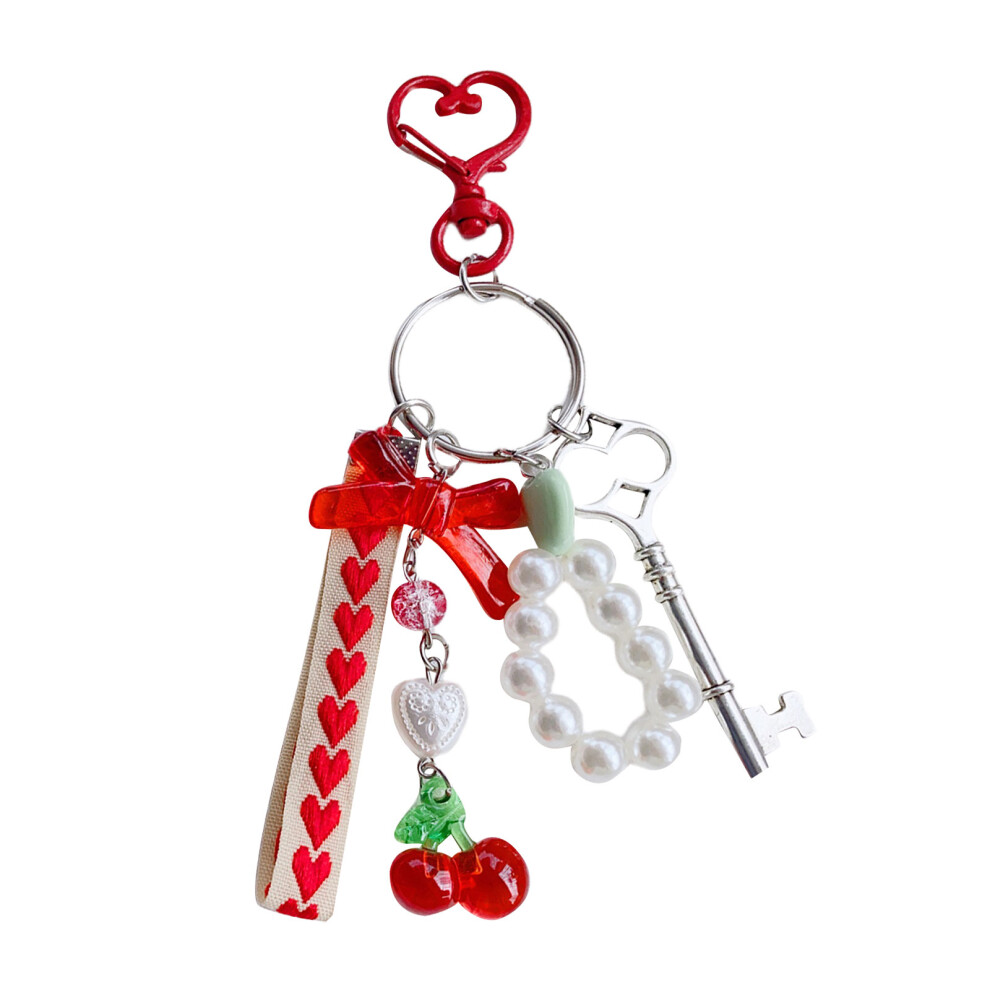Red Bow Handmade Pearls Beaded Keychain 7755310063285
