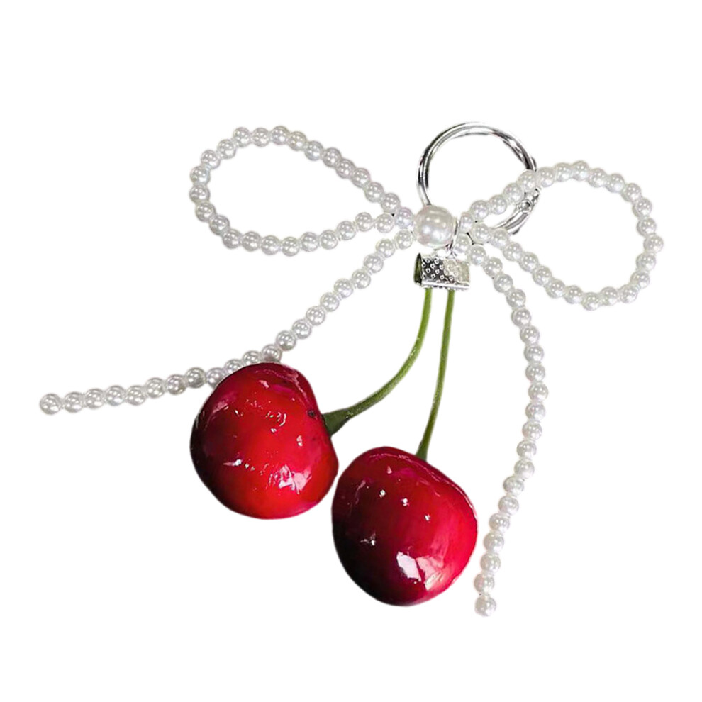 White Cherries Pendant Keychain With Bowknot 7755310063896