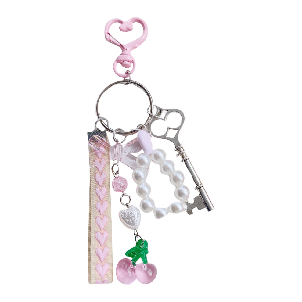 Pink Bow Handmade Pearls Beaded Keychain 7755310063261