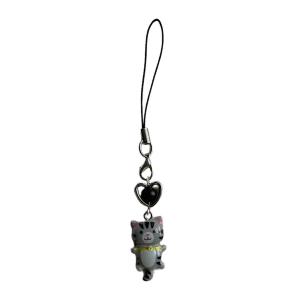 Gray Phone Charm Keychain Detachable Cat 7755310068273