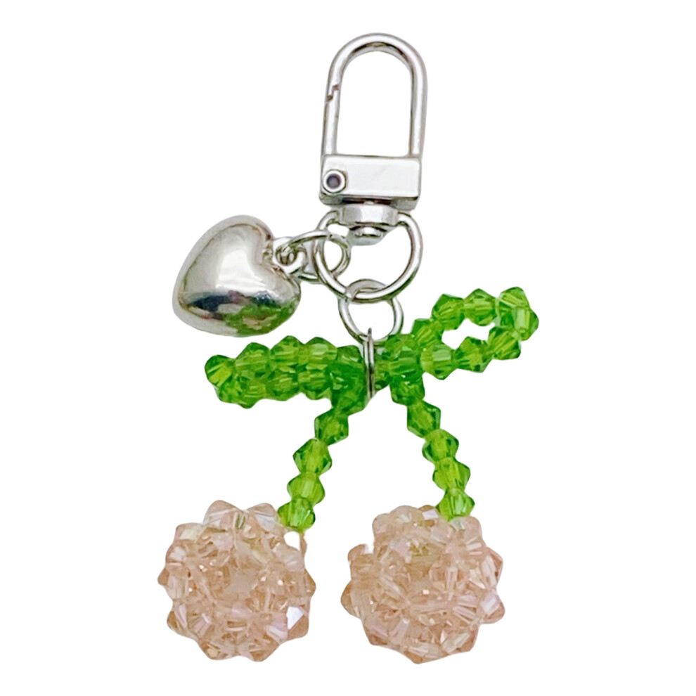 Pink Love Cherries Beaded Keychain Heart 7755310065319
