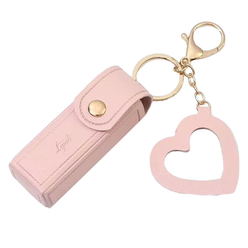 Pink Lipstick Keychain Leather Lipstick Bag