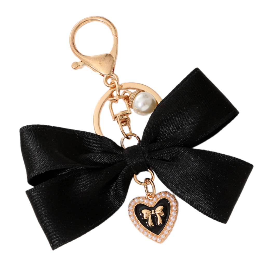 Black Elegant Love Heart Bowknot Keychain 7755310064251