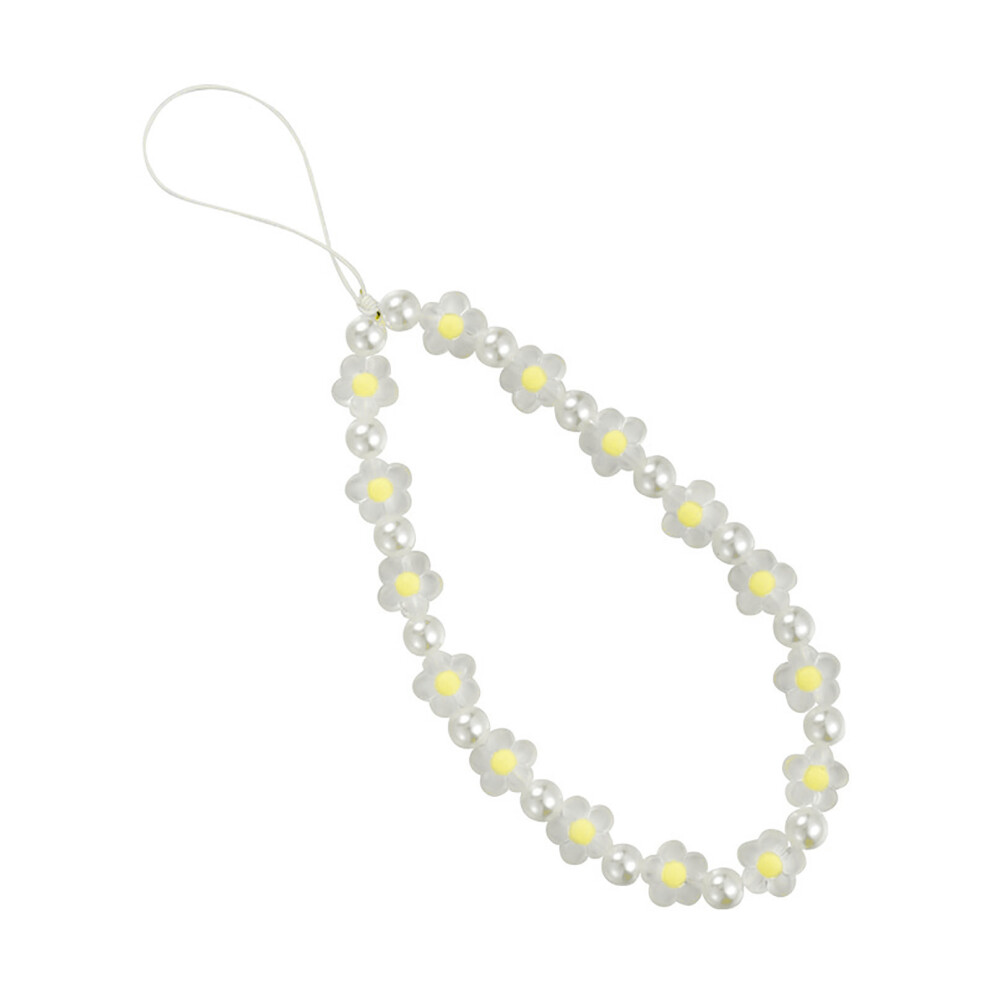 Crystal Flower Pearl Bead Keychain Yellow 7755300069693