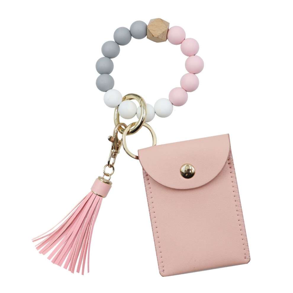 Pink Silicone Bead And Tassels Keychain 7755300067941