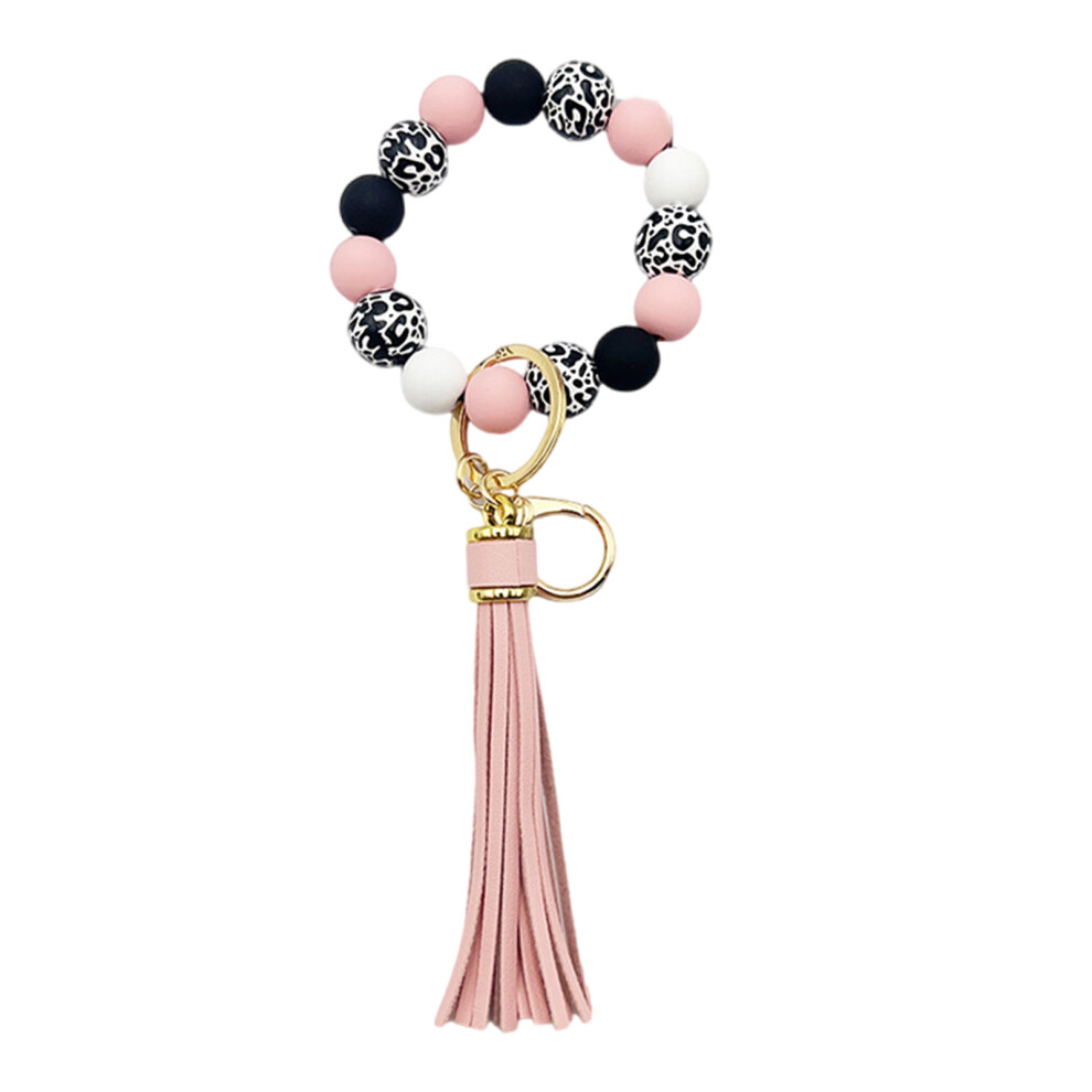 Pink1 Beaded Bracelet Keychain Wristlet Tassels 7755310069478
