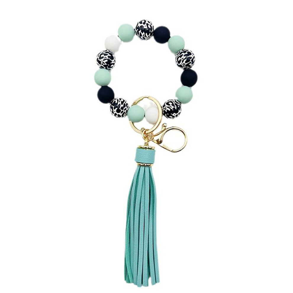 Green Beaded Bracelet Keychain Wristlet Tassels 7755310069539