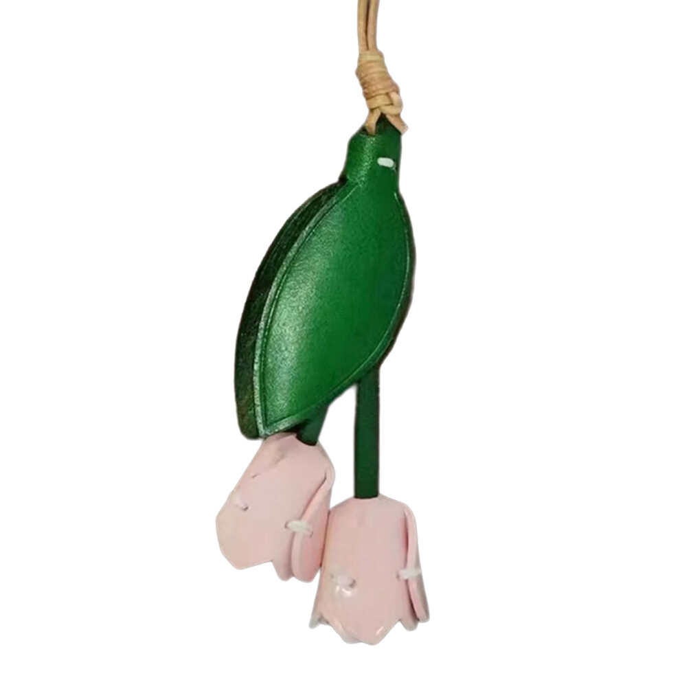 Pink Elegant Leather Flower Pendant Keychain 7755310071334