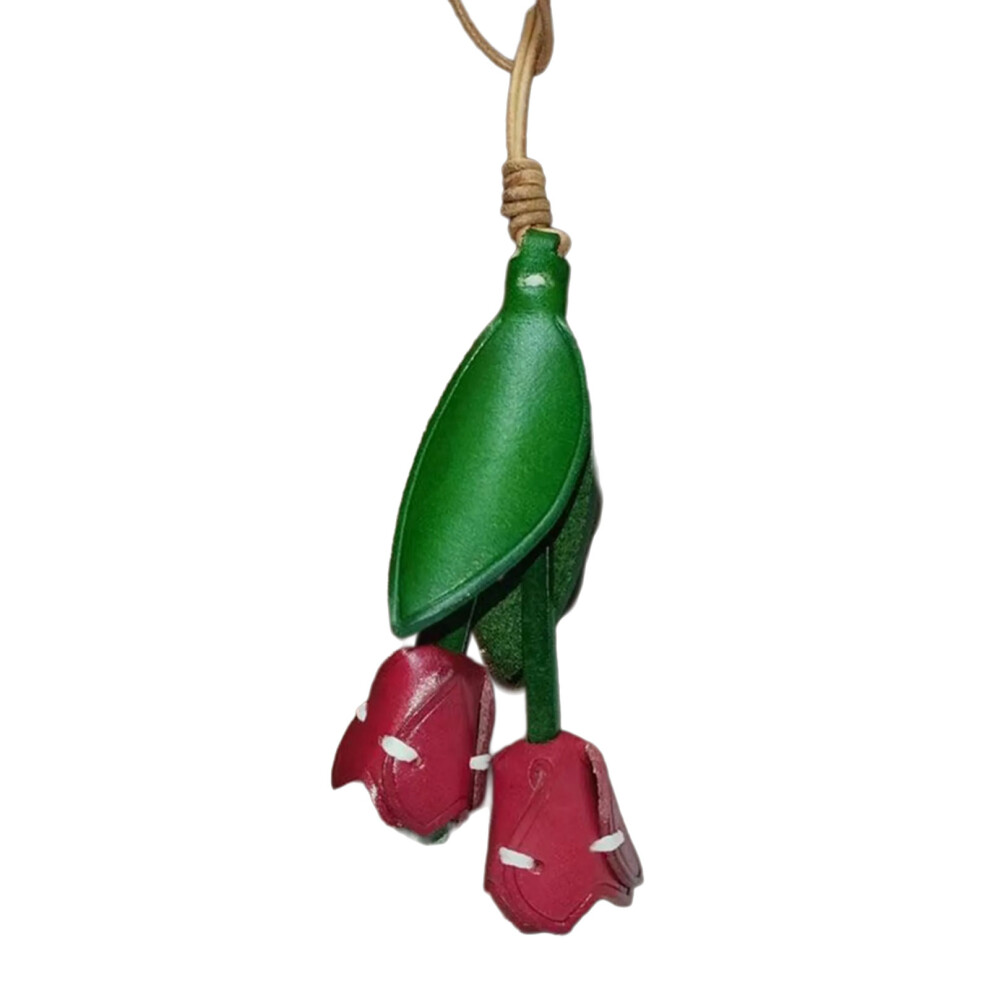 Red Elegant Leather Flower Pendant Keychain 7755310071327