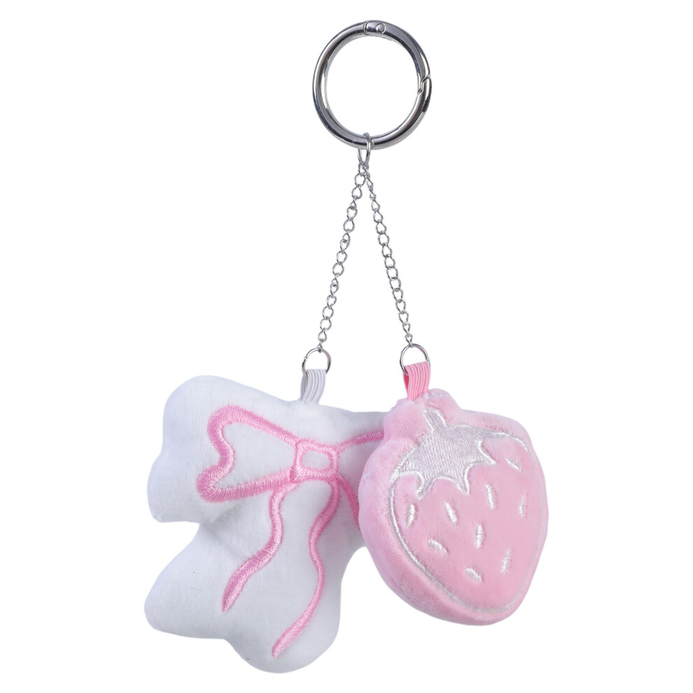 Plush Strawberry Bowknot Charm Keychains Pink 7755310072270