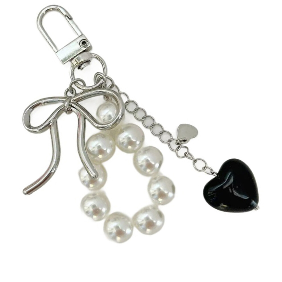 Sweet Bowknot Heart Pearls Keychain 7755310073864