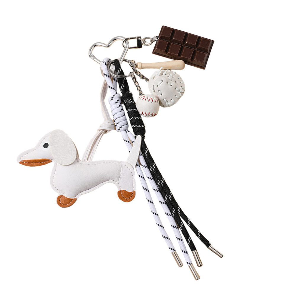 White Vintage Dachshund Dog Keychain Unique 7755310075943