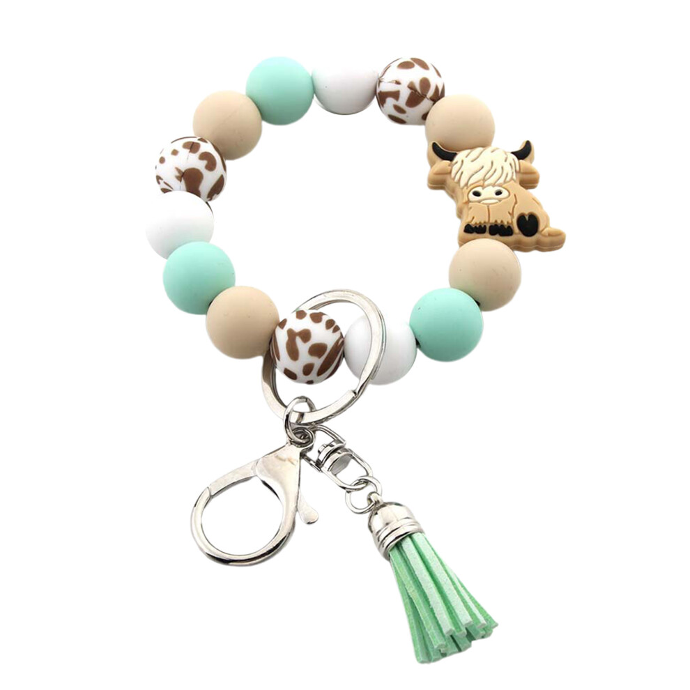 Green Colorful Highlands Cow Keychain Modern 7755310076278