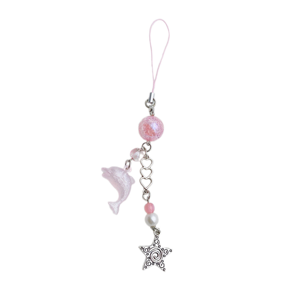 Cartoon Dolphin Phone Charm Keyring Pink 7755320050534