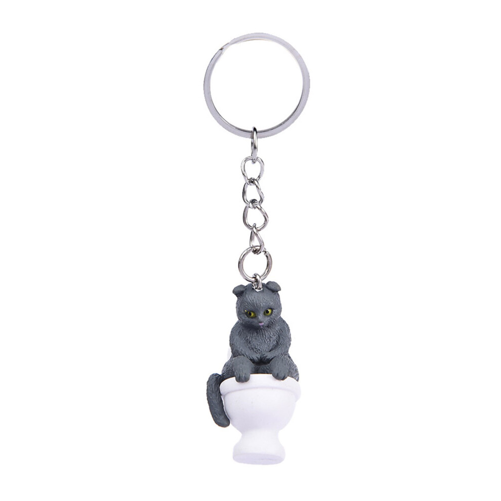 Dark Gray Cartoon Toilet Cat Keychain 7755320048074