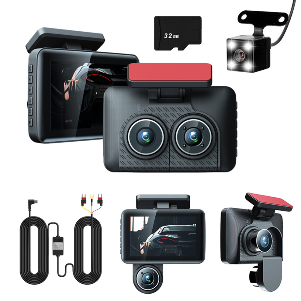 Light Car 3Lens Dvr 3-Channel Dash Cam Front And Rear Inside Recorder Video