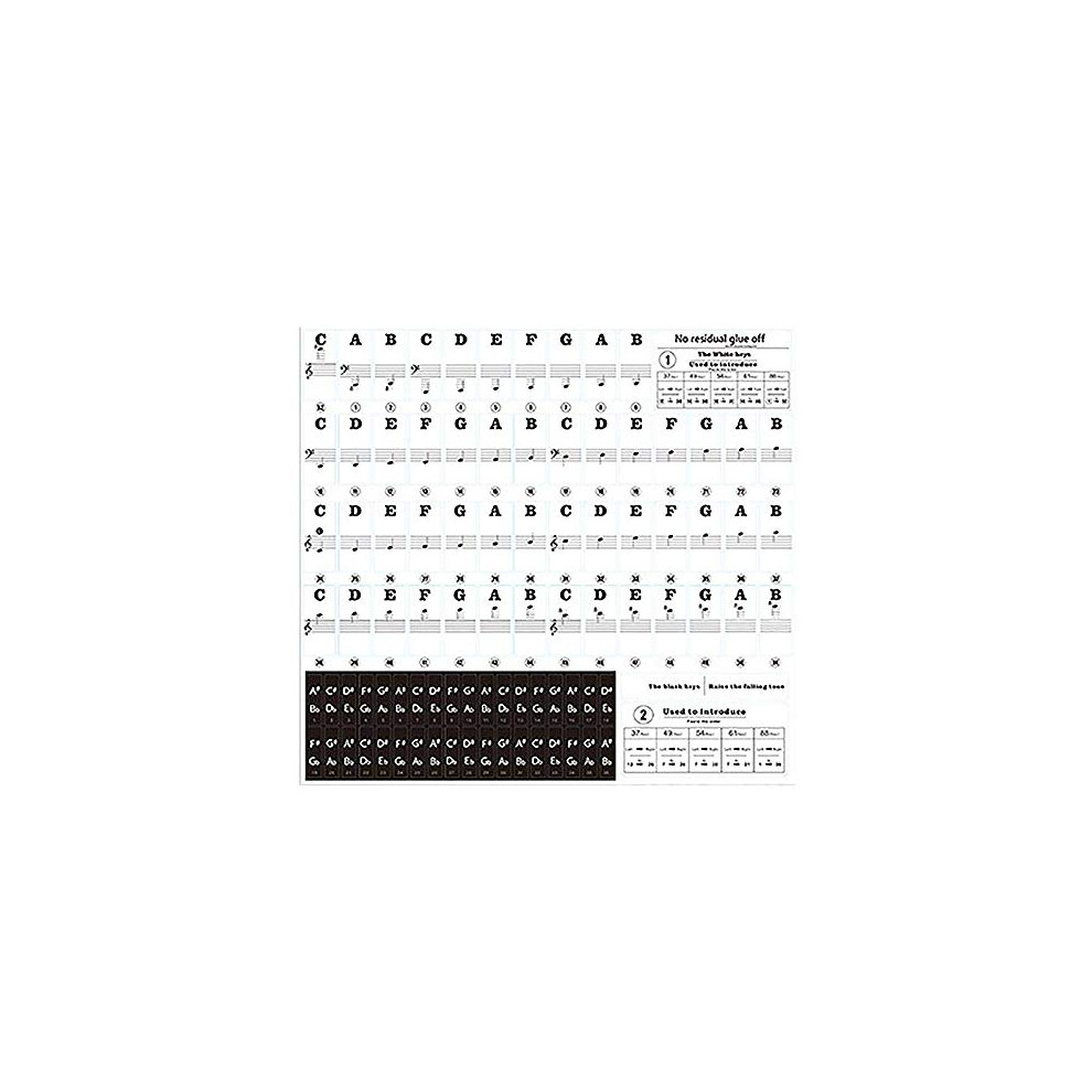 88-Key 61-Key 54-Key Transparent Piano Keyboard Stickers For Electronic Keyboards With Musical Note Labels 6947110283722