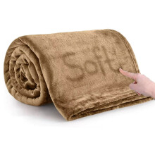 Large Faux Fur Warm Fleece Throw Over Soft Blanket Beige (Single)