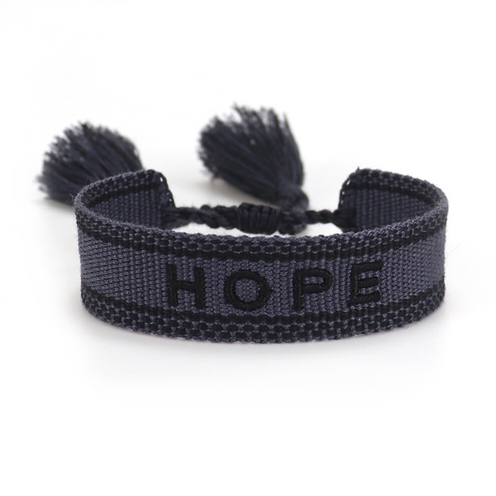 (Deep Bluehose) Embroidered Character Bracelet Adjustable Rope Woven Friendship-image-OPC-PJVSGSR-NEW