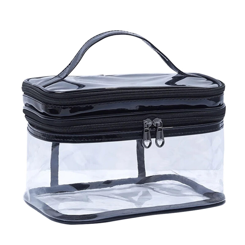 PVC Transparent Cosmetic Bag Portable Clear Makeup Pouch Storage Handbag for Toiletries Travel Organizer Black