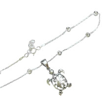 Kreuz Halskette Modische Ovale Perlenkette und Schildkröten-Fußkette für Damen, Silver, One Size, Fischhakenarmband für Männer