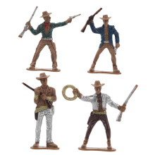 4-Piece Miniature Cowboy Figurine Set for Western Party Decorations, Collectible Cowboy Models for Home Decor and Table Centerpieces