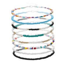 Colourful Rice Beads Anklet Pack of 8 Handmade Summer Ankle Chain Foot Jewelry Colourful Bead Design 3 Inch