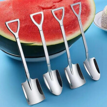 (Iron Gray, 2pcs Pointed shovel + 2pcs Square shovel) 4pcs/set Creative Shovel Shaped Spoon, Modern Stainless Steel Coffee Spoons Set for Ice Cream, Tea, Appetizer, Dessert, Home Kitchen Food