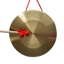 Mini Gong | Traditional Chinese Copper Gong Instrument with Bat and Red Hanging Band for Celebrations and Festivals