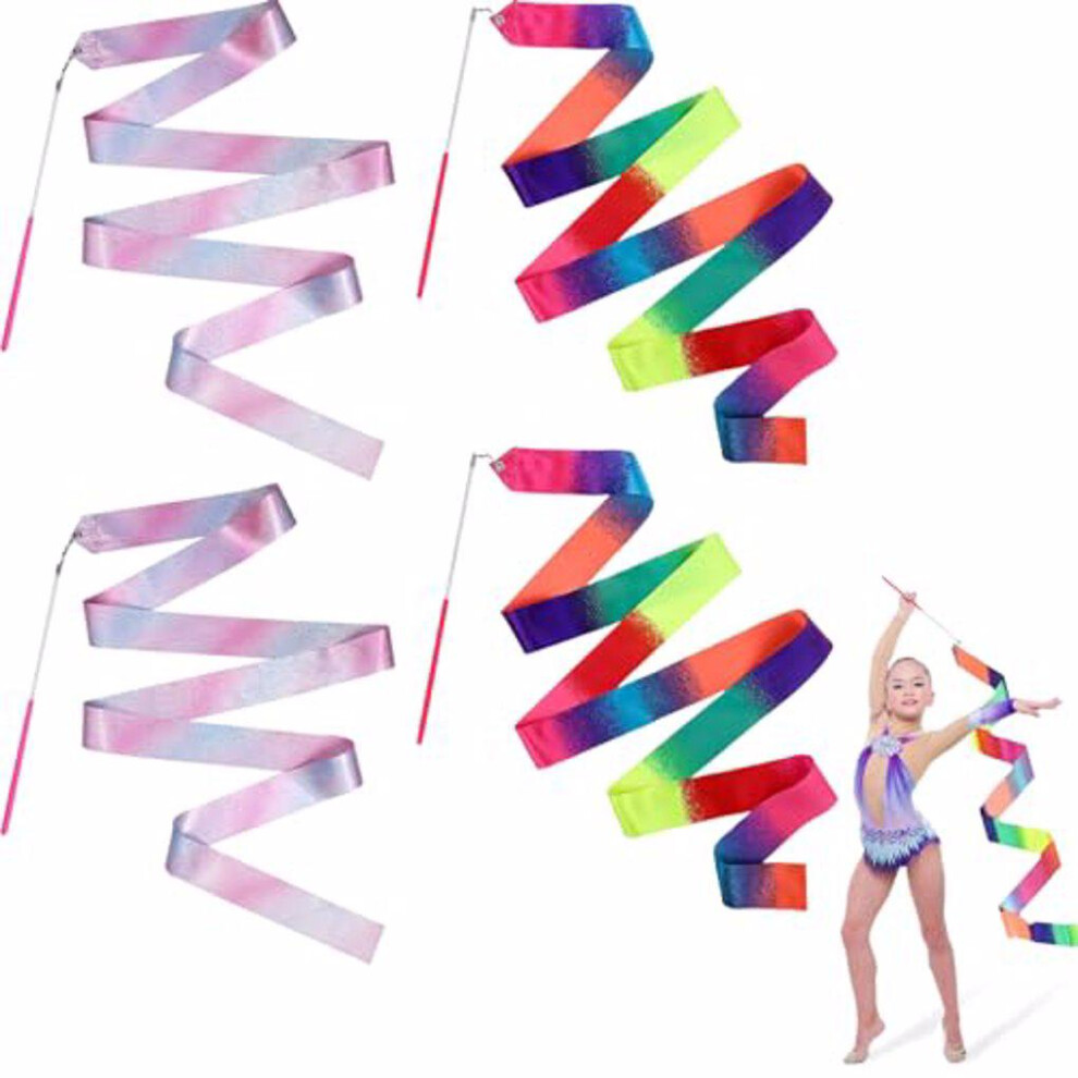 4pcs/set Shiny Colours Wand Rhythmic Dance Ribbons For Dancers Gift