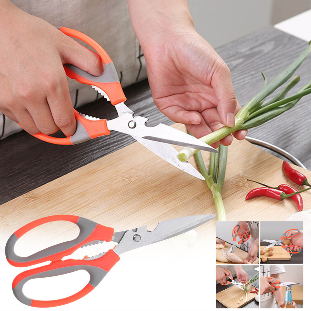 (Orange) Kitchen Shears Household Barbecue Scissors Poultry Shears Food Cooking Scissors All Purpose Stainless Steel Utility Scissors