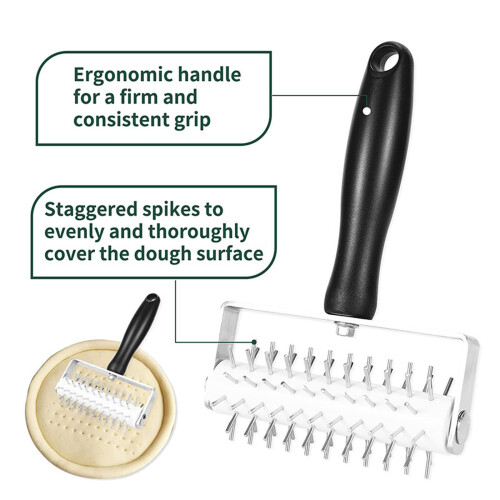 (Black) Pizza Pin Puncher Dough Hole Maker With Plastic Handle Docking Tool For Pizza Pie Bread 2