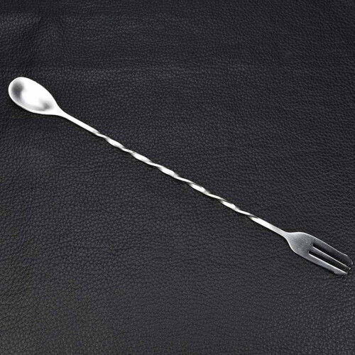 (Silver) Stainless Steel Bar Double-headed Cocktail Twisted Mixing Stirring Spoon Fork 2