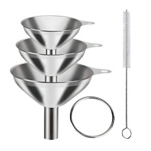 (A) Stainless Steel Kitchen Funnel Set Food Grade Metal Funnel With Cleaning Brush For Filling Bottles