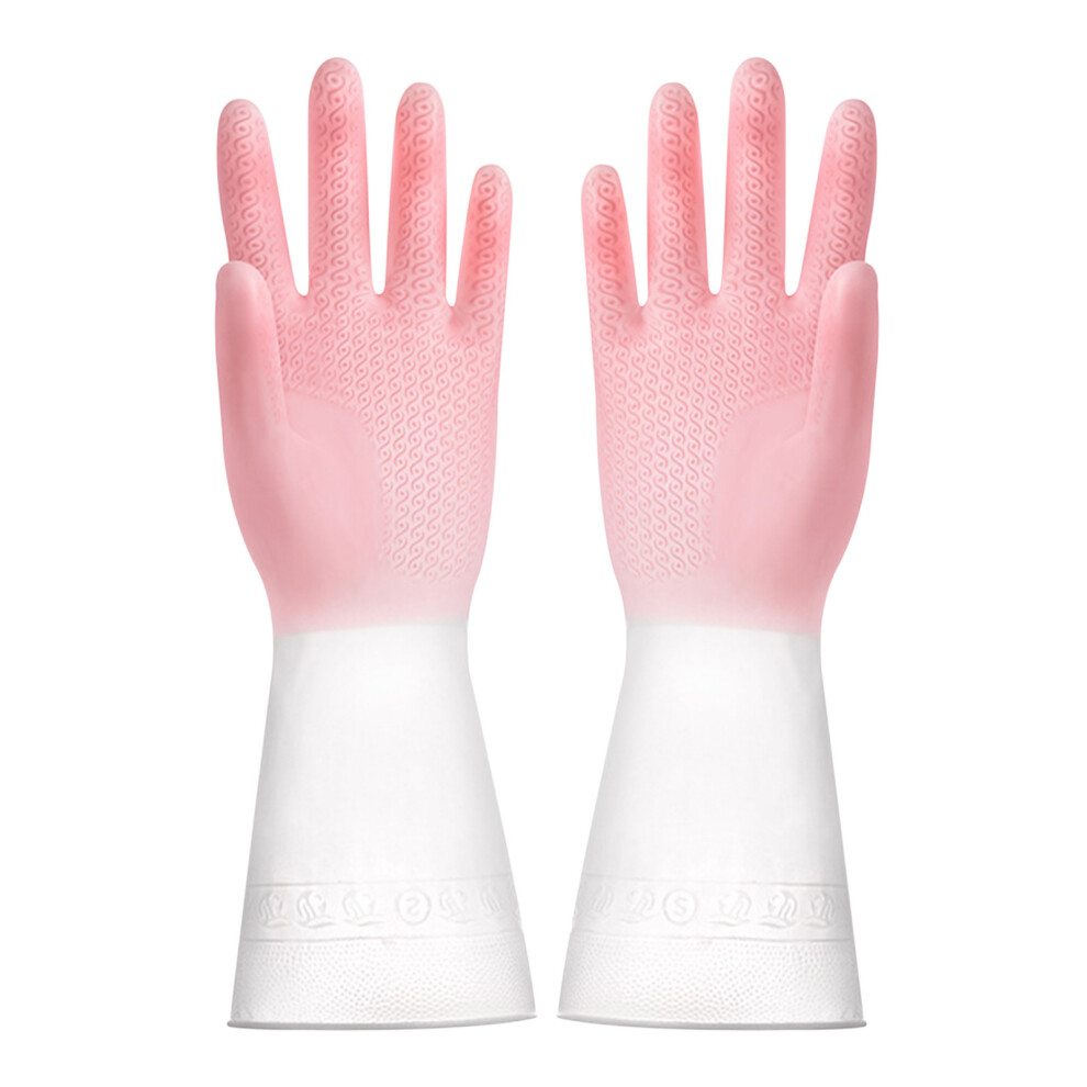 (Pink) Housework Cleaning Gloves Plastic Durable Dishwashing Gloves Rubber Latex Kitchen Cleaning Brush Pot Laundry Gloves-image-OPC-PJVTBX7-NEW