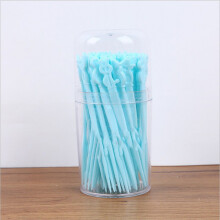 (Blue) 50pcs Fruit Fork Disposable Plastic Fork Two Tooth Fork Dessert Cake Fork