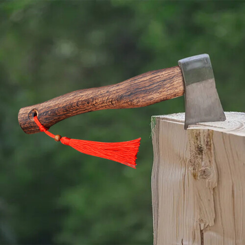 (Brown) Wooden Axe Handle Spare Axe Handle Red Rope Luck Axe Handle 2