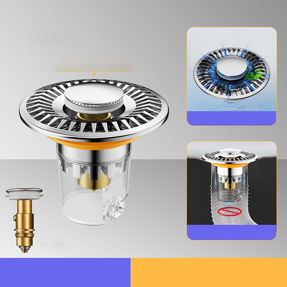 (Silver) Washbasin Leakage Plug Basin Bounce Core Sink Leakage Plug Basin Press Type Accessory Backflow Odor Device 3301350881286