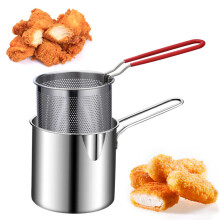 (A) Mini Fryer Pot Stainless Steel USA Style Oil-saving Small Fryer With Strainer Filter Skimmer Oil Mini Fryer For Frying Chicken Legs