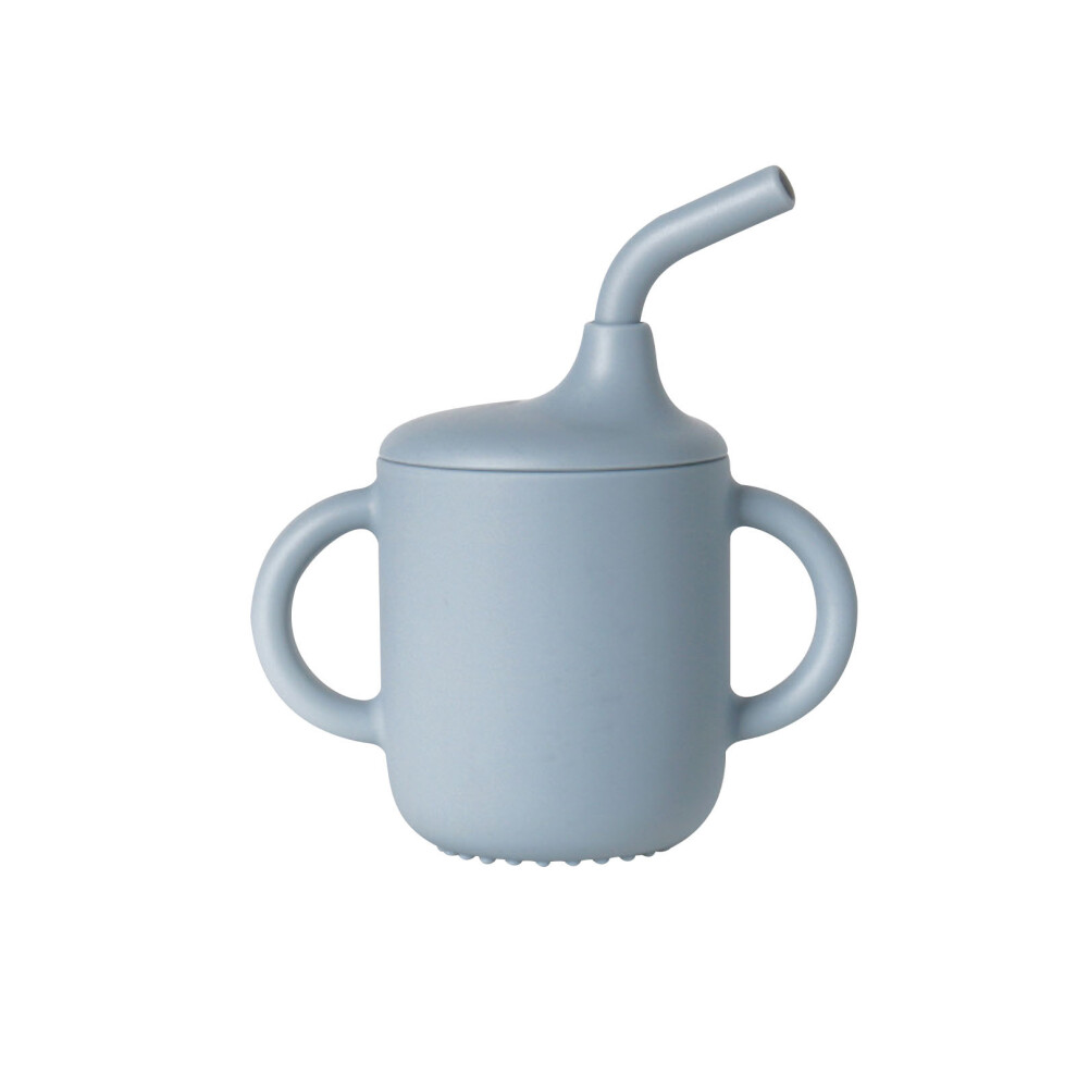 (Blue) Silica Gel Toddlers Sippy Cups With Straw And Handles Non Spill Sealing Baby Straw Cup Removable Baby Training Cup Toddler Drinking Cup