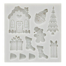 (Gray) Christmas Cake Stencils Christmas Tree House Gift Cake