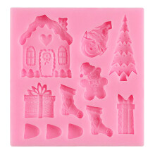 (Pink) Christmas Cake Stencils Christmas Tree House Gift Cake