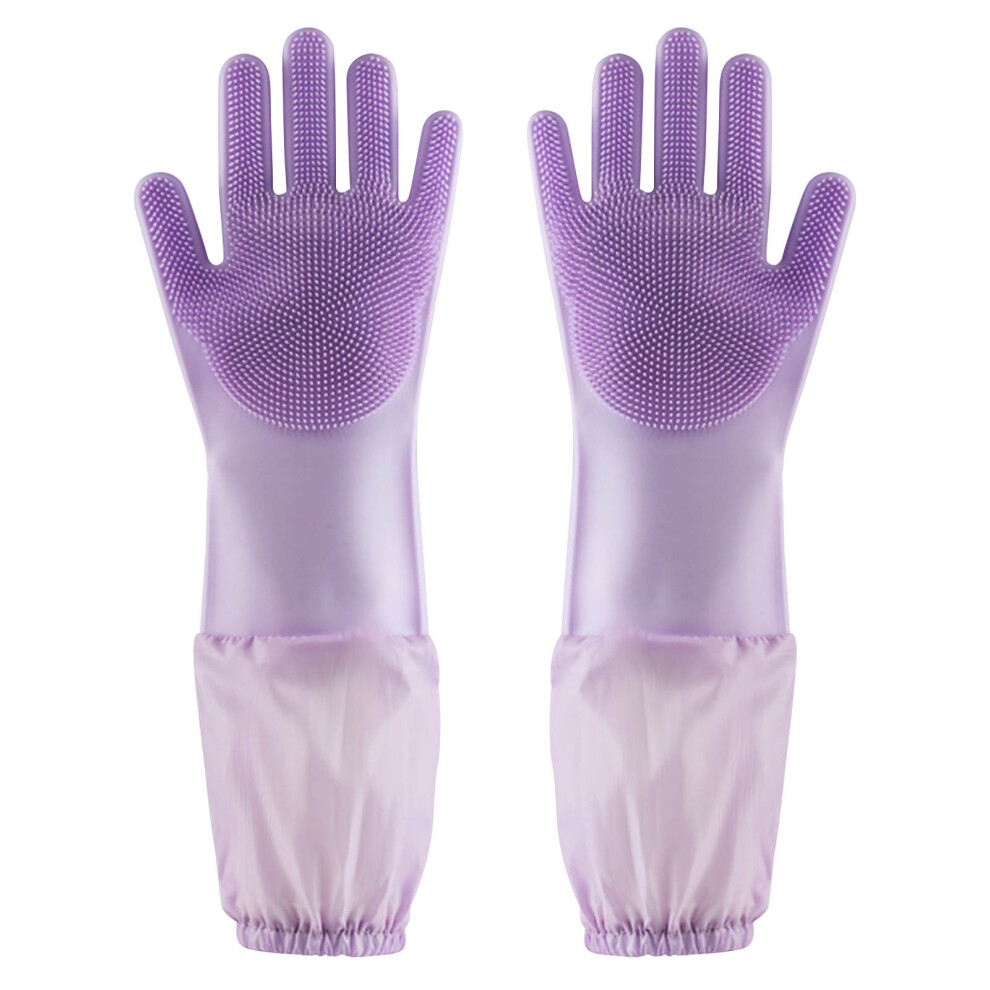 (Purple) Lengthen Dishwashing Gloves Household Gloves And Dog Scratch And Snap Proof Pet Bathing Gloves-image-OPC-PJVTGFN-NEW