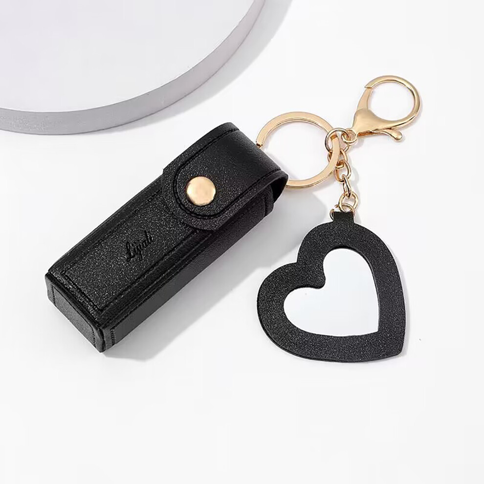 (Black) Lipstick Storage Box With Mirror Coin Purse Keychain Lipstick Mini Storage Bag