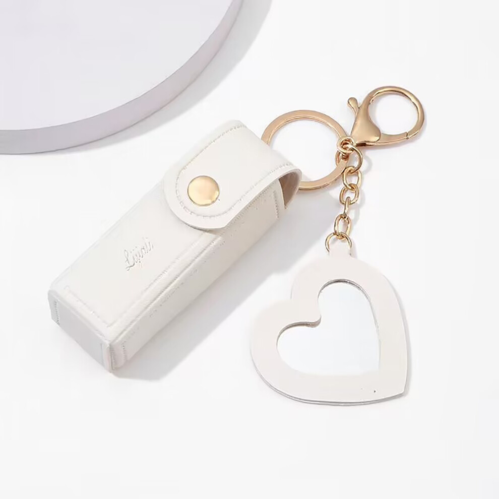 (White) Lipstick Storage Box With Mirror Coin Purse Keychain Lipstick Mini Storage Bag