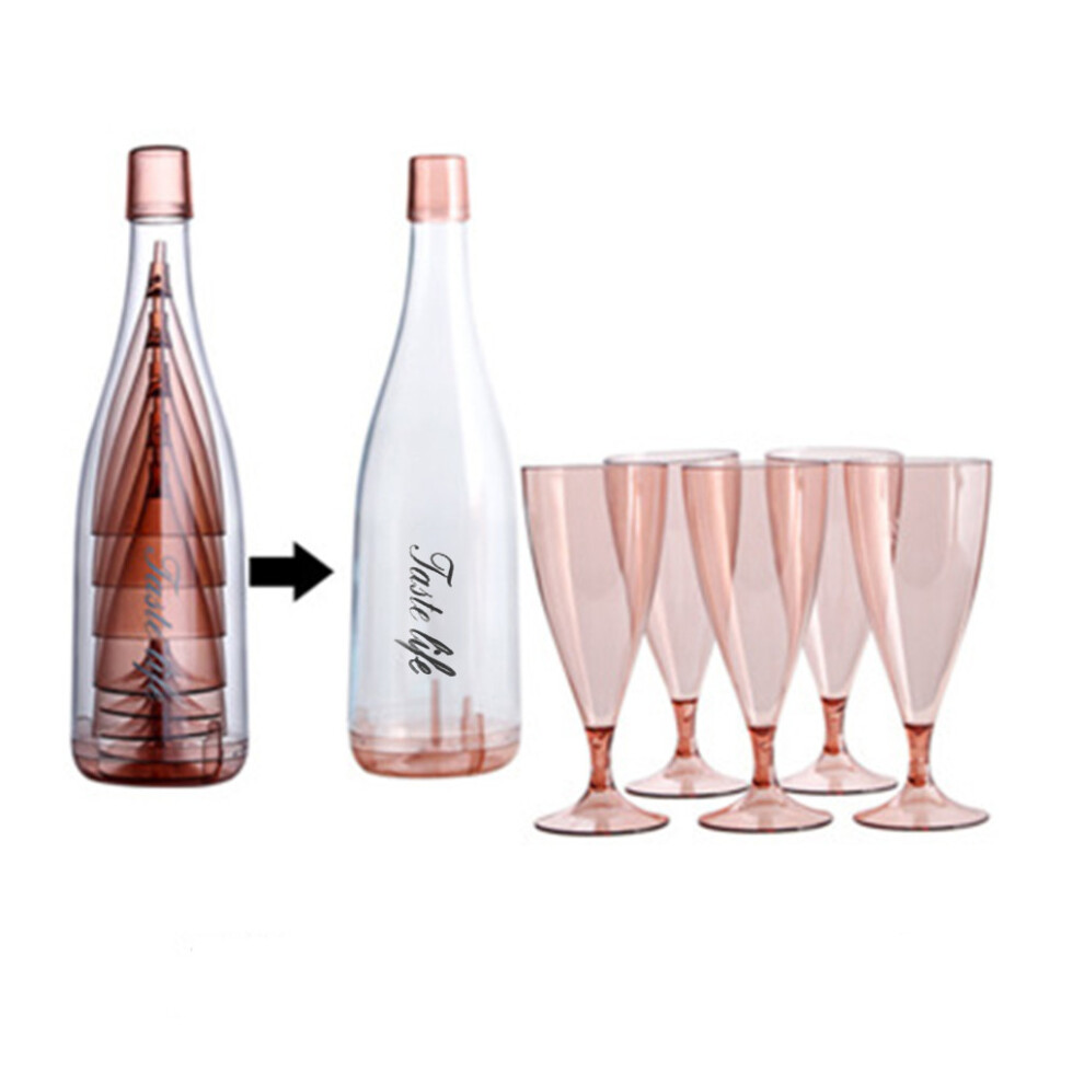 (Pink) Champagne Gglass 6-Piece Cold Drink Juice Glass Plastic Cocktail Stemware