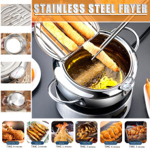 (Multicolor) Household Stainless Steel Fryer With Strainer And Temperature Control Mini Fryer