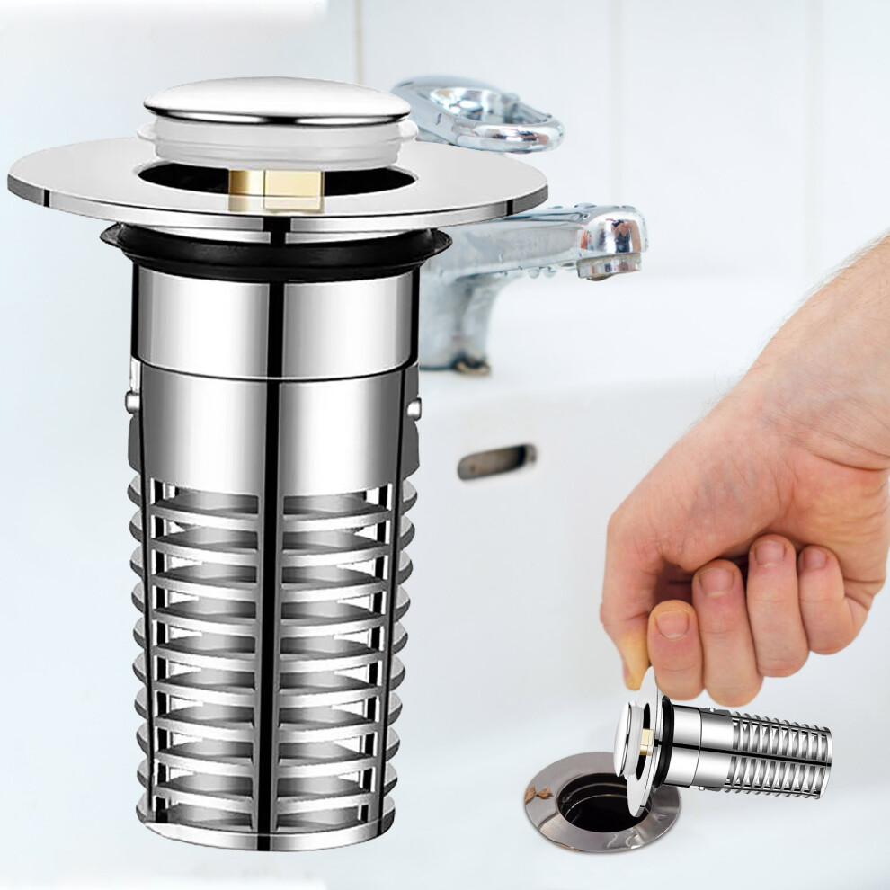 (Silver) Toilet Washbasin Insect And Odor Sewage Filter Sink Drainage Press Type Bounce Filter 3041610255555