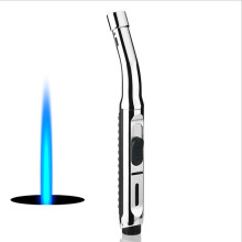 (Silver) Metal Lighter Direct Blast Flameproof Burner Outdoor Barbecue Kitchen Baking Lighter