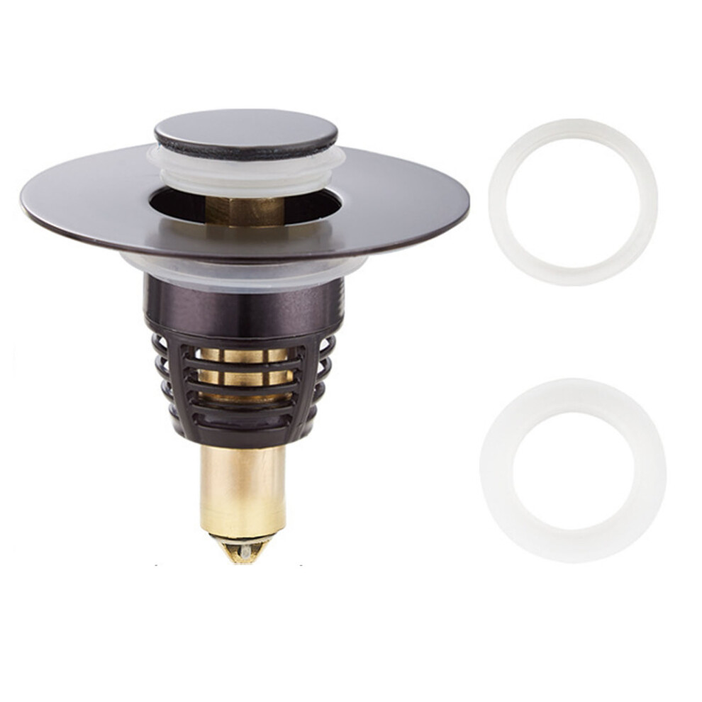 (Black) Sink Filter Stainless Steel Bounce Core Push-Type Sink Filter Converter Bathroom Washbasin Drainer Pipe Fittings 3041610263123